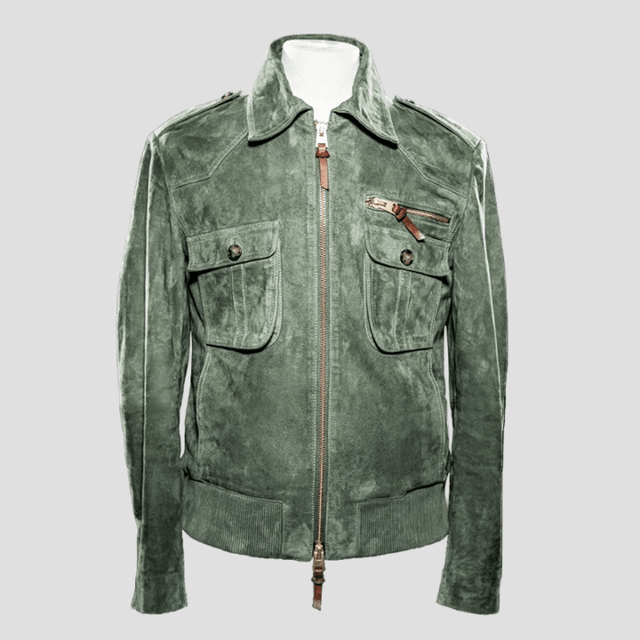 Hudson | Retro Lapel Zipper Breast Pocket Suede Jacket