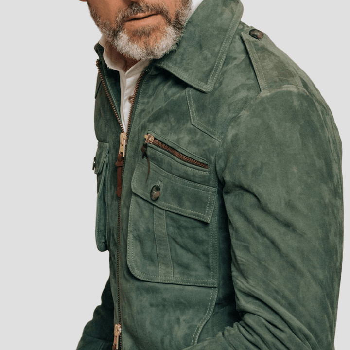 Hudson | Retro Lapel Zipper Breast Pocket Suede Jacket