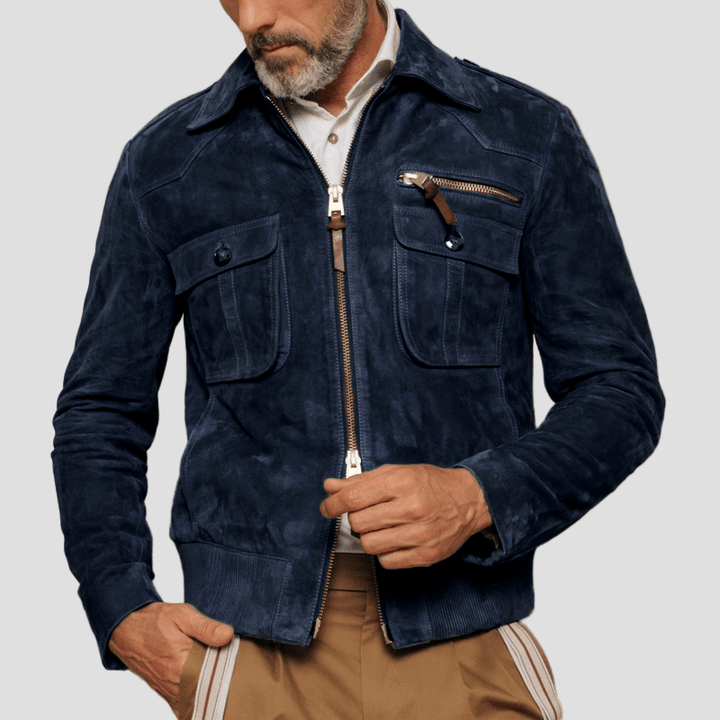 Hudson | Retro Lapel Zipper Breast Pocket Suede Jacket