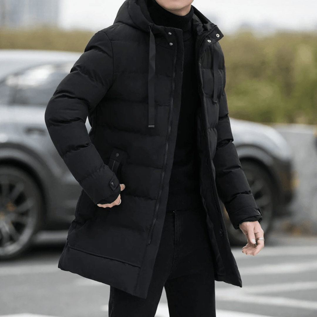 Bexley | Stylish Longline Black Puffer Coat for Men