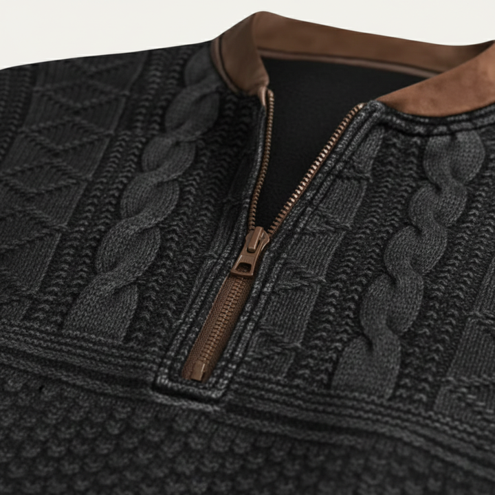 The Siena Men’s Casual Patterned Half Zip Sweater with Elbow Patches