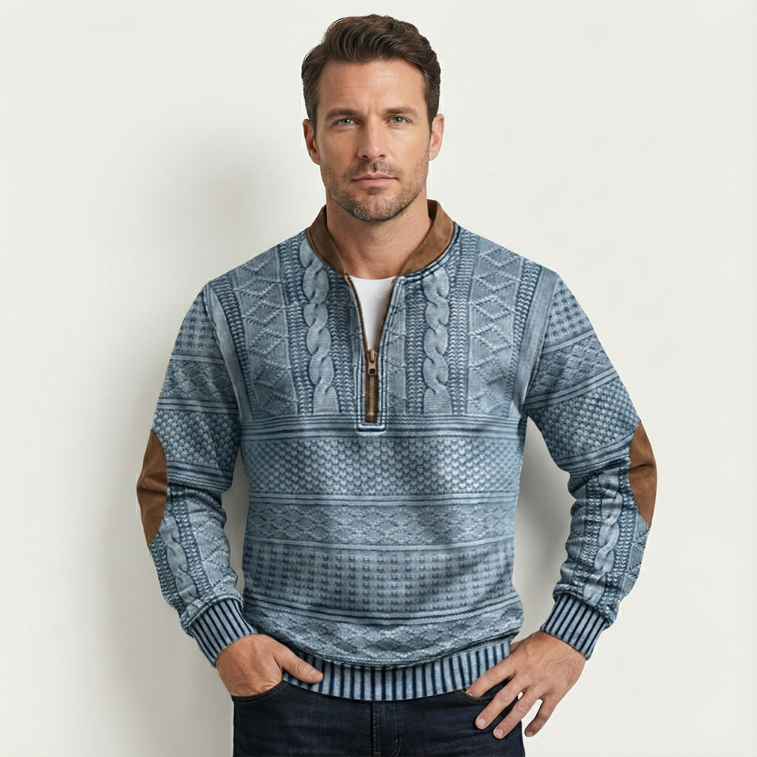 The Siena Men’s Casual Patterned Half Zip Sweater with Elbow Patches