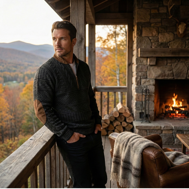 The Siena Men’s Casual Patterned Half Zip Sweater with Elbow Patches