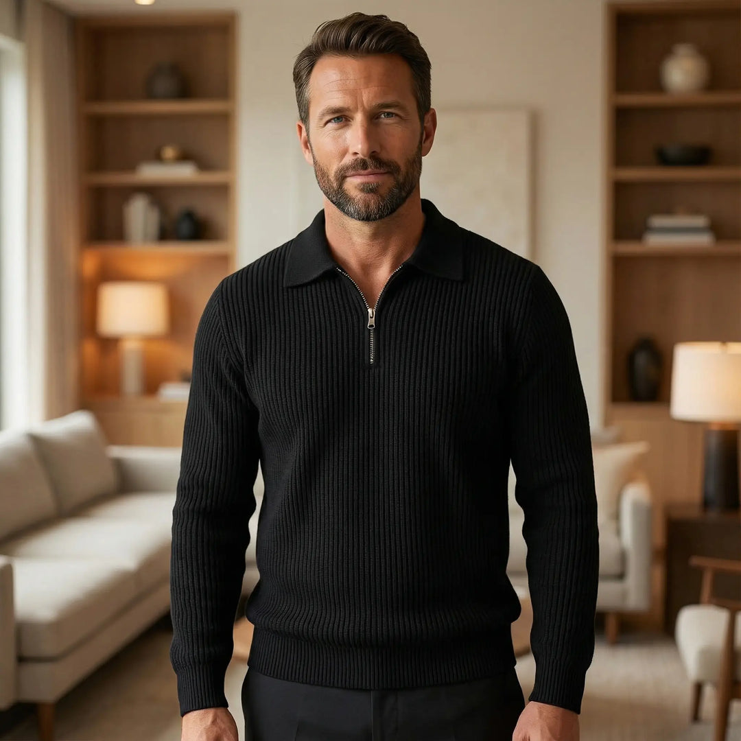 Jaxon | Knitted Half-Zip Polo Sweater