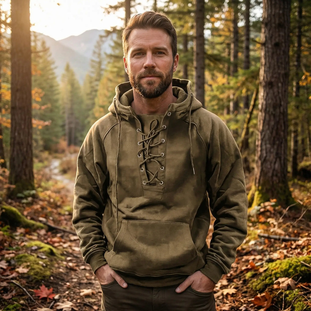 Tanner | Outdoor Solid Color Lace-Up Kangaroo Pocket Hoodie