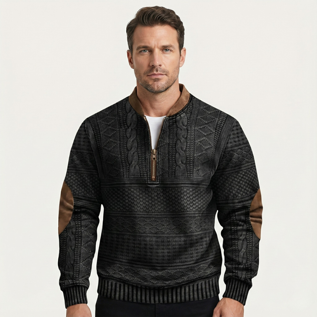 The Siena Men’s Casual Patterned Half Zip Sweater with Elbow Patches