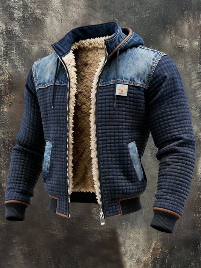 JACK HARRISON™ | NAVY QUILTED JACKET WITH DENIM DETAILS