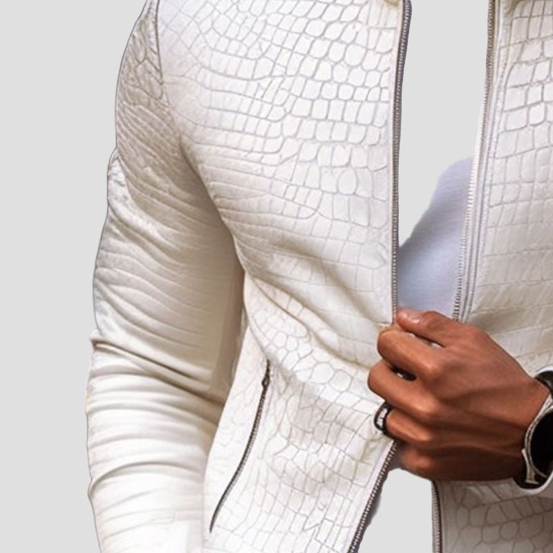 Nolan | Fashion Stone Pattern Stand Collar Slim Fit Leather Jacket