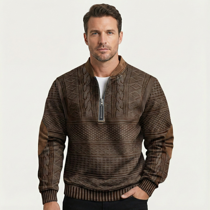 The Siena Men’s Casual Patterned Half Zip Sweater with Elbow Patches