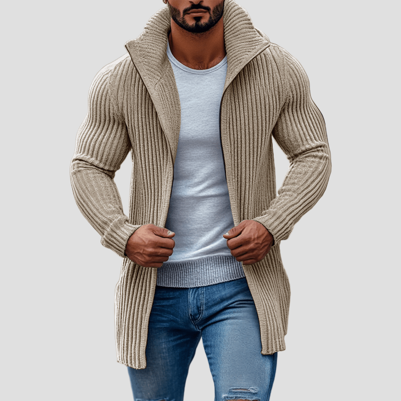 Julian | Striped Knit Stand Collar Cardigan