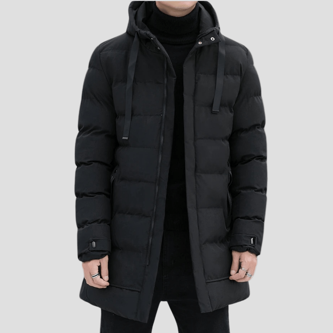 Bexley | Stylish Longline Black Puffer Coat for Men