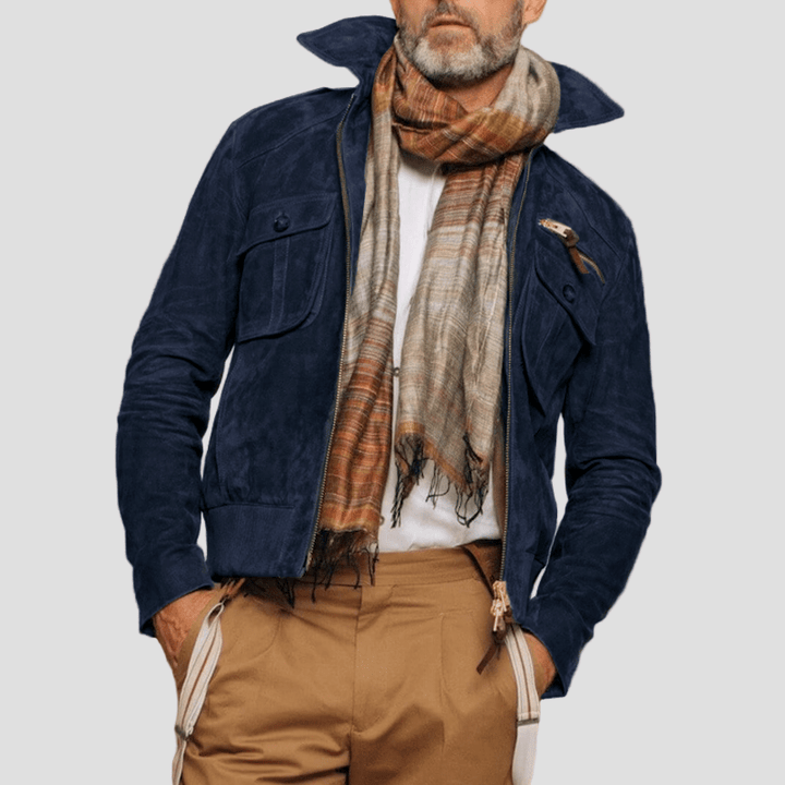 Hudson | Retro Lapel Zipper Breast Pocket Suede Jacket