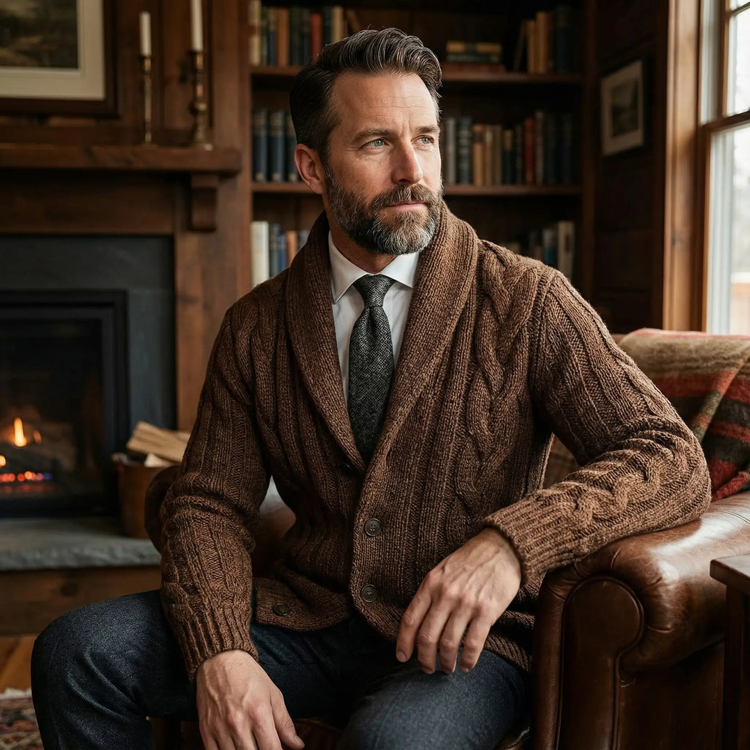 Carson | Cable Knit Shawl Cardigan Sweater