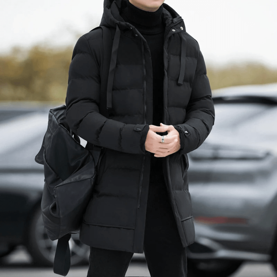 Bexley | Stylish Longline Black Puffer Coat for Men