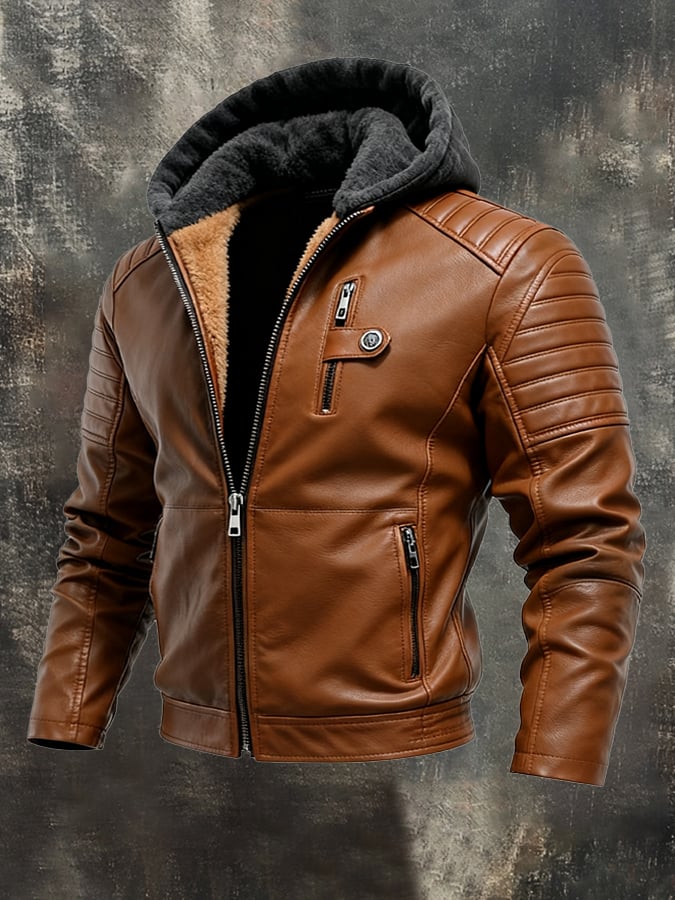 DANIO™ | HOODED JACKET WITH LEATHER EFFECT AND ZIP