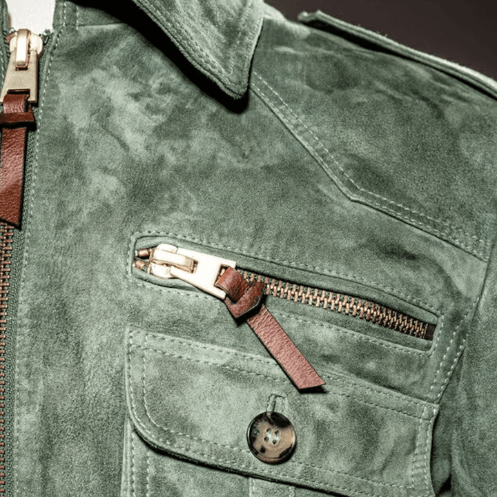 Hudson | Retro Lapel Zipper Breast Pocket Suede Jacket