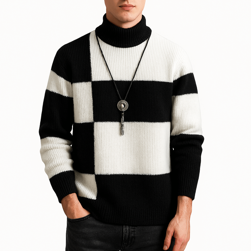 Xavier | Modern Color Block Turtleneck Sweater