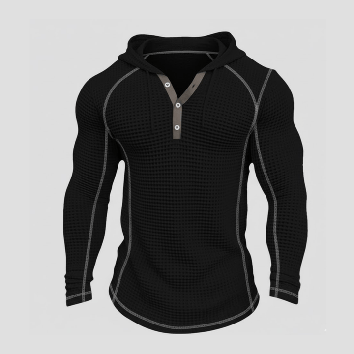 Benoît | Solid Waffle Long Sleeve Casual Hoodie