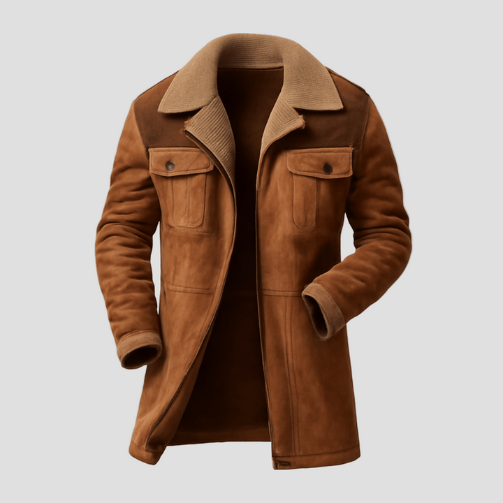 Declan | Colorblock Suede and Polar Fleece Lapel Mid-Length Coat