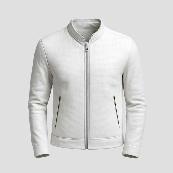 Nolan | Fashion Stone Pattern Stand Collar Slim Fit Leather Jacket