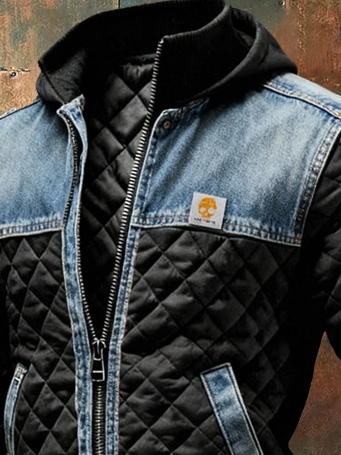 JACK HARRISON™ | BLACK QUILTED JACKET WITH DENIM