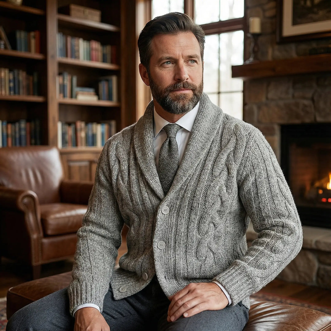 Carson | Cable Knit Shawl Cardigan Sweater