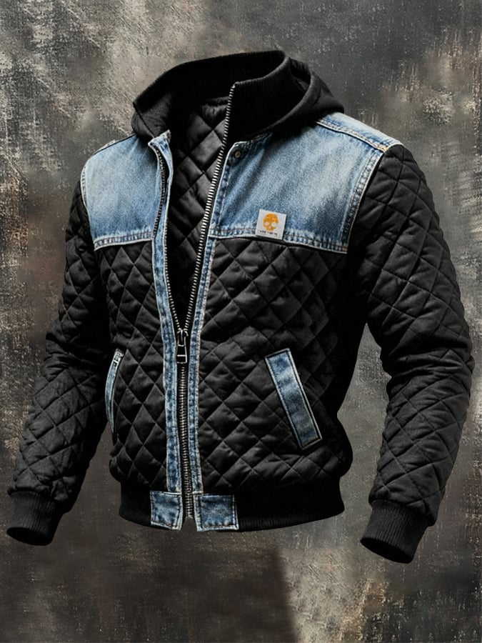 JACK HARRISON™ | BLACK QUILTED JACKET WITH DENIM