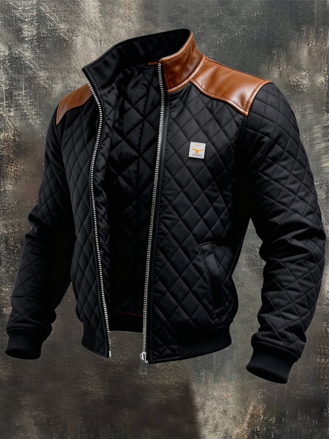 Adrian | Black quilted jacket with leather shoulders