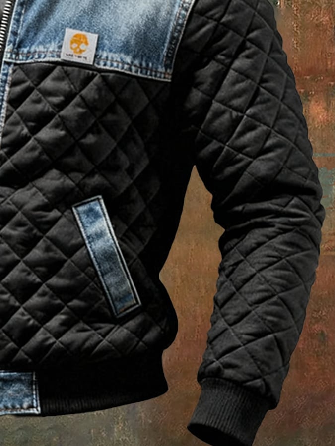 JACK HARRISON™ | BLACK QUILTED JACKET WITH DENIM