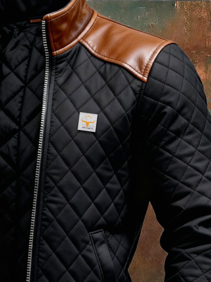 Adrian | Black quilted jacket with leather shoulders