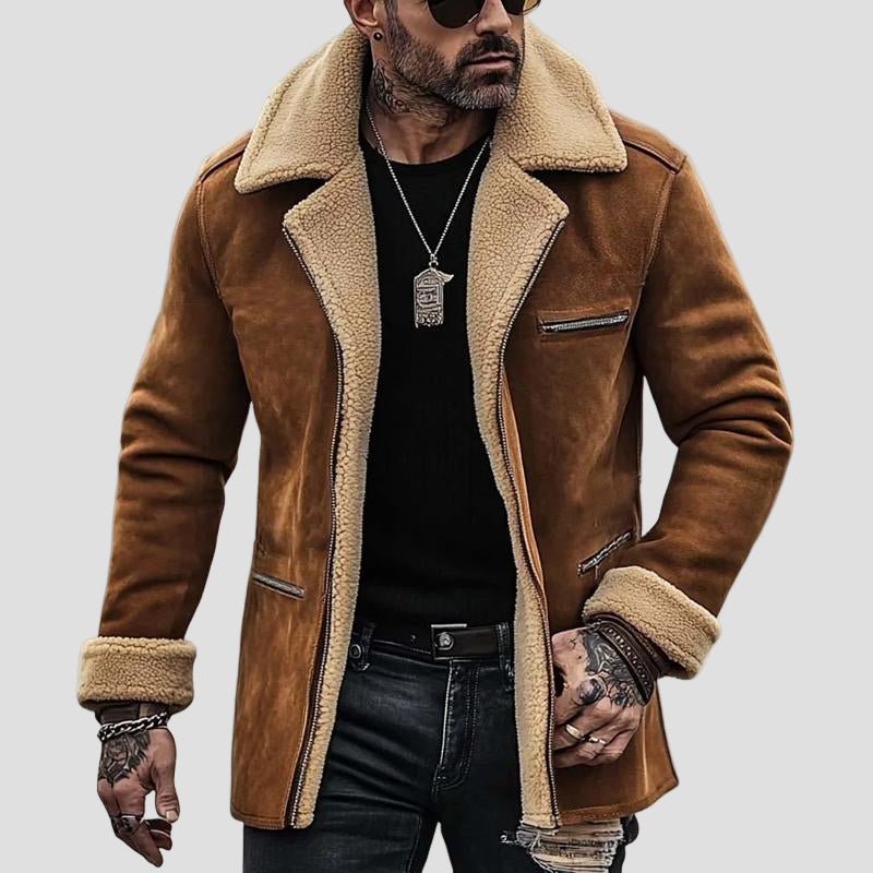 Beau | Fleece Suede Lapel Suede Single-Breasted Multi-Pocket Coat