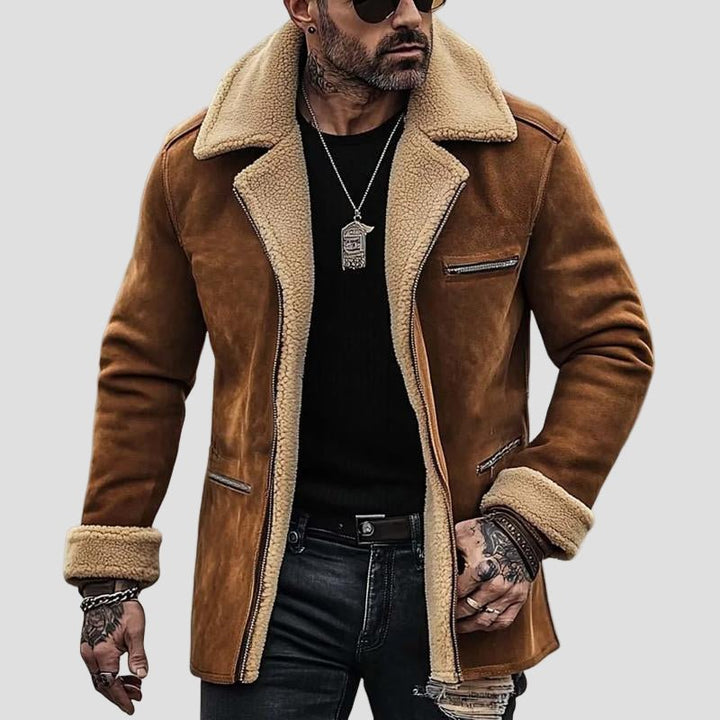 Beau | Fleece Suede Lapel Suede Single-Breasted Multi-Pocket Coat