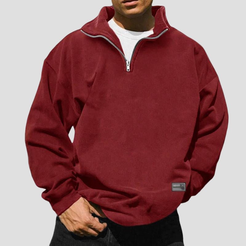 Beau | Loose Fleece Stand Collar Solid Color Sweatshirt