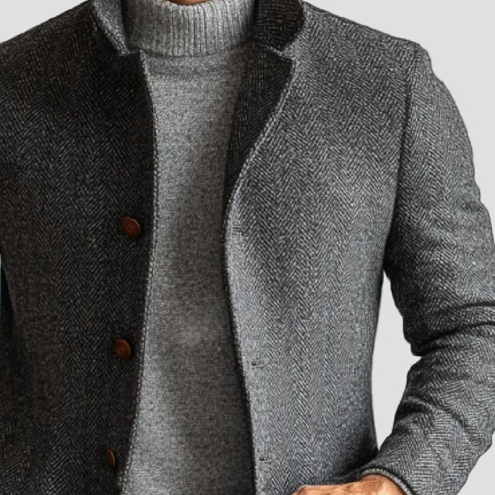 Callum | Retro Herringbone Single-Breasted Mid-Length Coat