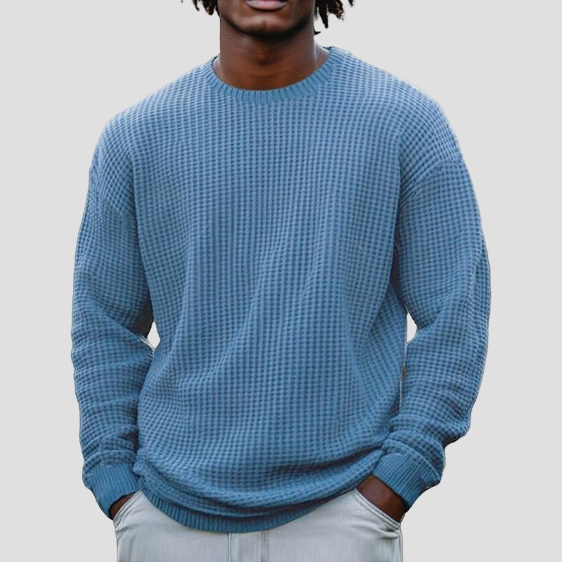 Grayson | Solid Color Waffle Round Neck Sweatshirt