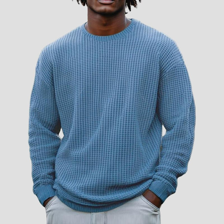 Grayson | Solid Color Waffle Round Neck Sweatshirt
