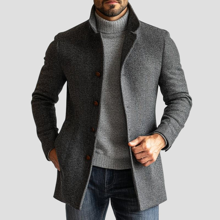 Callum | Retro Herringbone Single-Breasted Mid-Length Coat