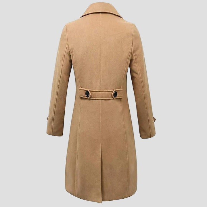 Sawyer | Solid Notch Lapel Double-Breasted Long Coat