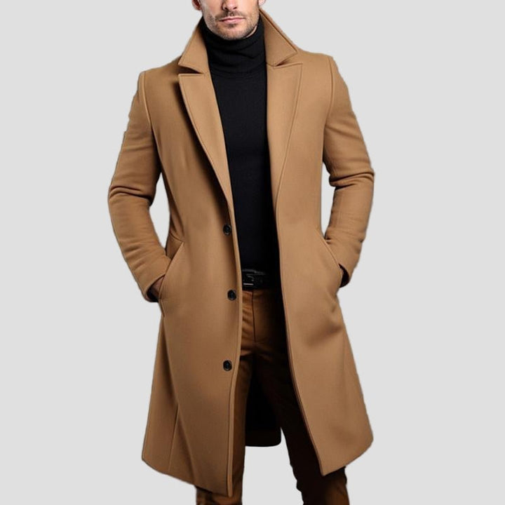 Aiden | Solid Notch Lapel Single-Breasted Mid-Length Coat