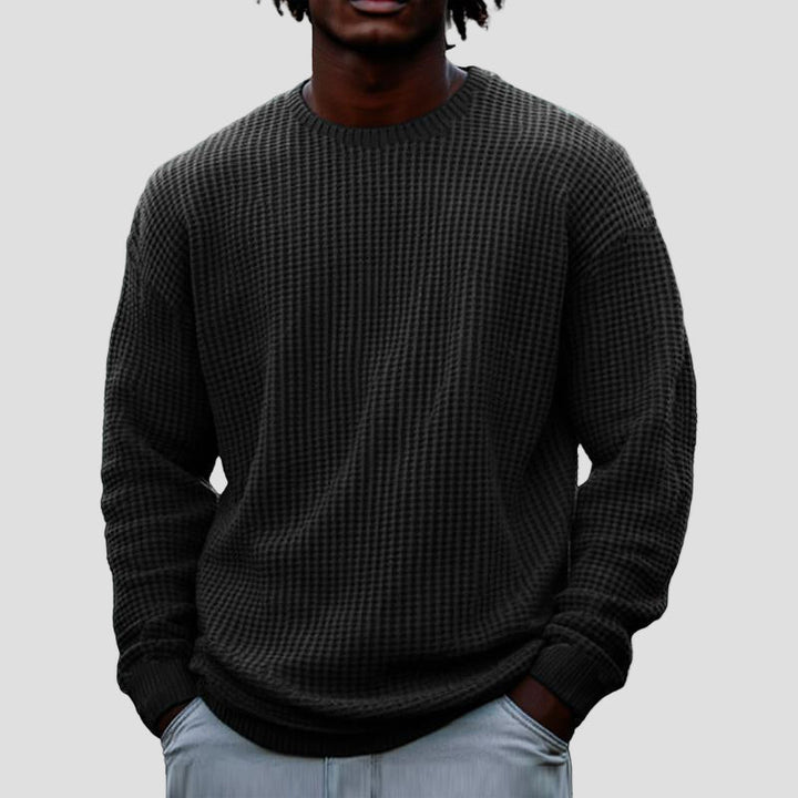 Grayson | Solid Color Waffle Round Neck Sweatshirt