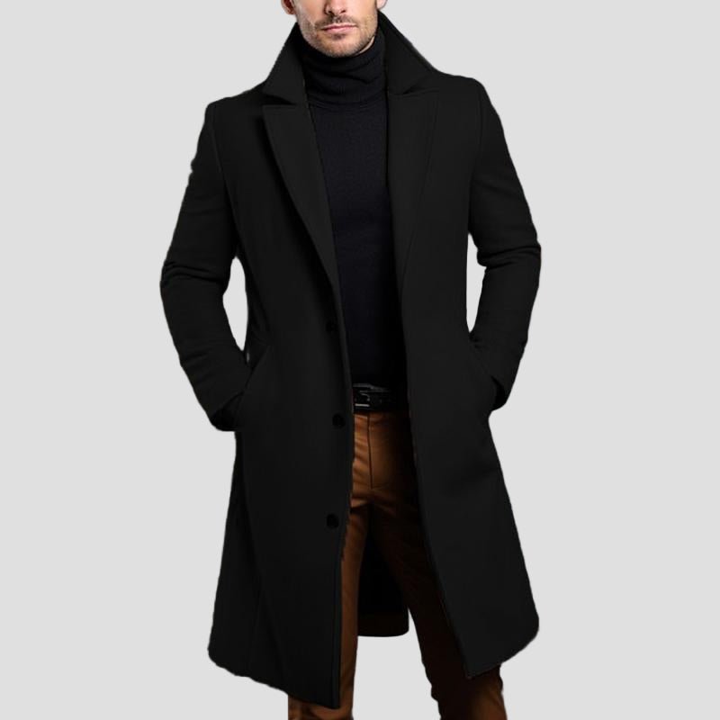 Aiden | Solid Notch Lapel Single-Breasted Mid-Length Coat