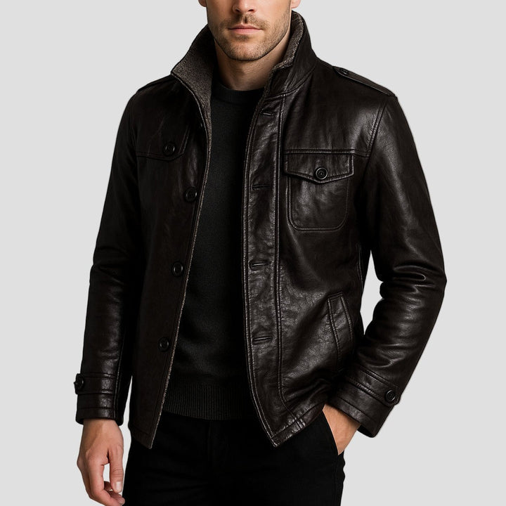 Lansbury | Leather Jacket with Fleece Lining and Stand Collar