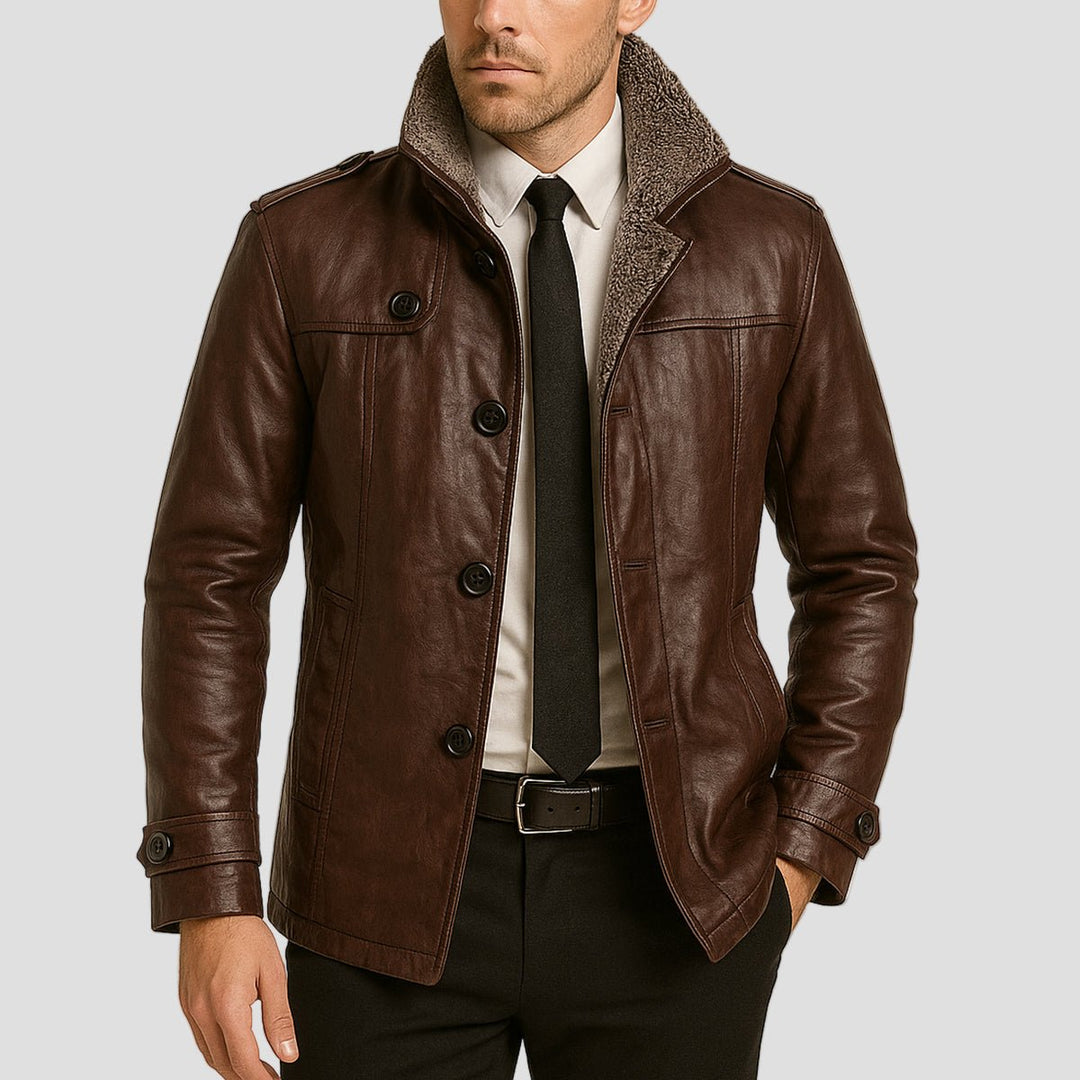 Lansbury | Leather Jacket with Fleece Lining and Stand Collar